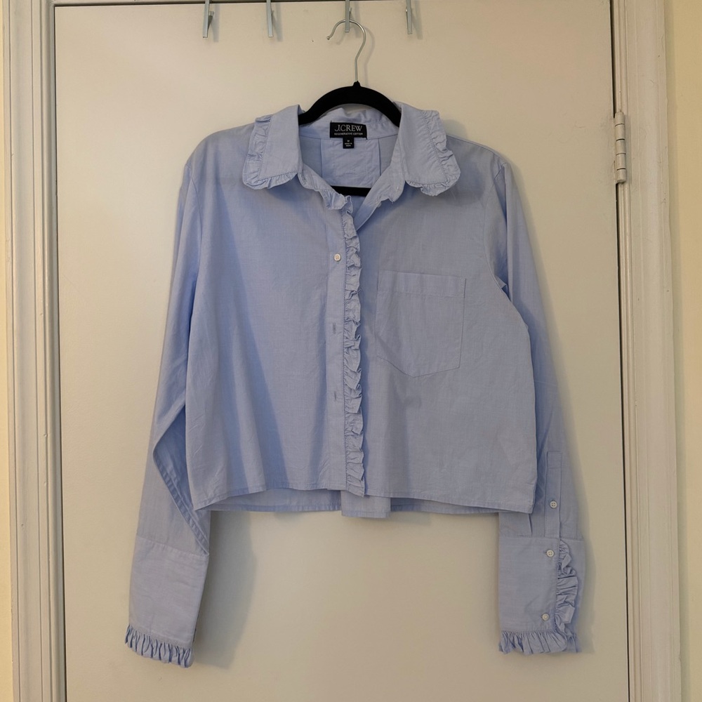 Like New - J Crew Frill Cropped Button-Up Shirt - Size M